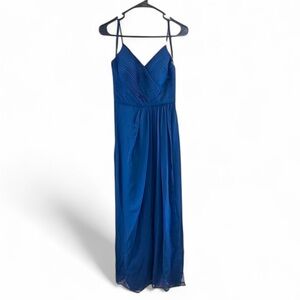 Weddington Way Navy Blue Pleated V Neck Bridesmaid Formal Gown Dress Size 2